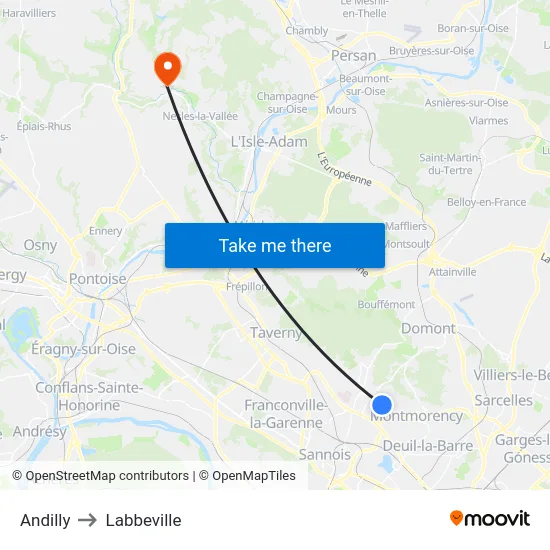 Andilly to Labbeville map