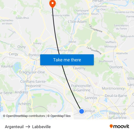 Argenteuil to Labbeville map