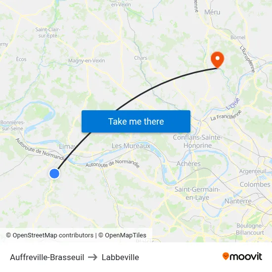 Auffreville-Brasseuil to Labbeville map