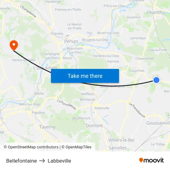 Bellefontaine to Labbeville map
