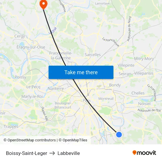 Boissy-Saint-Leger to Labbeville map