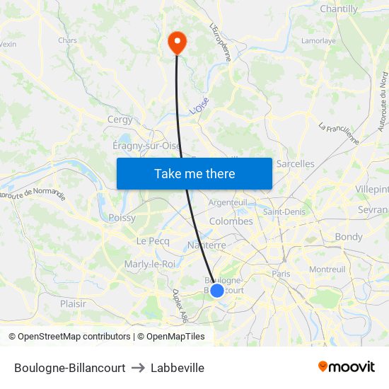 Boulogne-Billancourt to Labbeville map