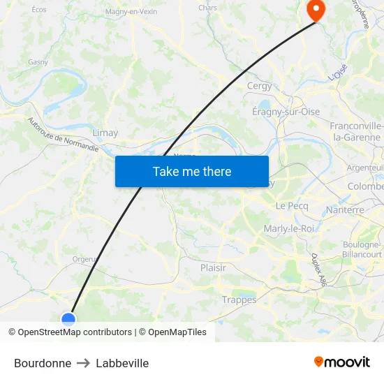 Bourdonne to Labbeville map