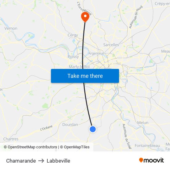 Chamarande to Labbeville map