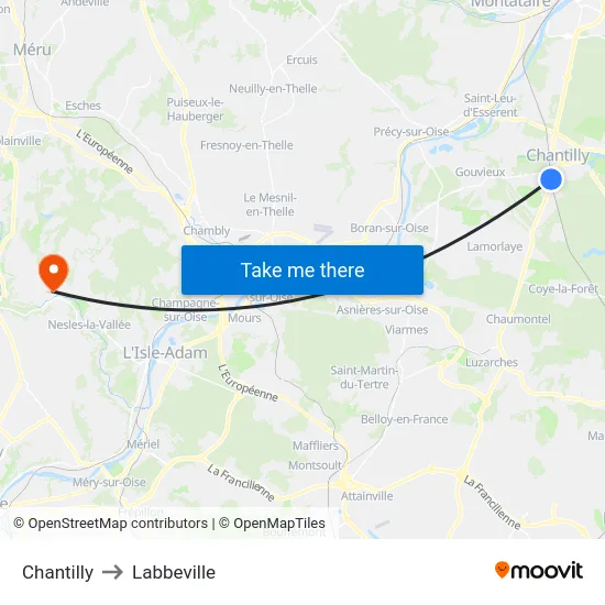 Chantilly to Labbeville map