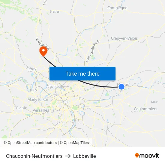 Chauconin-Neufmontiers to Labbeville map