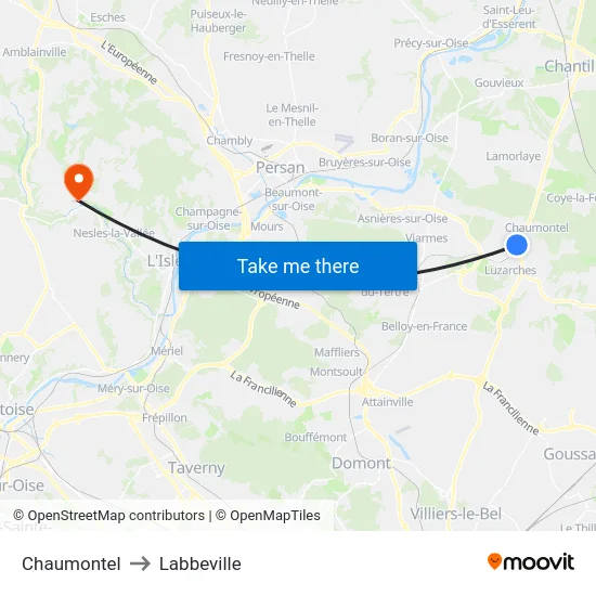 Chaumontel to Labbeville map