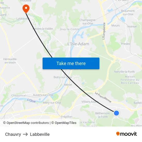 Chauvry to Labbeville map