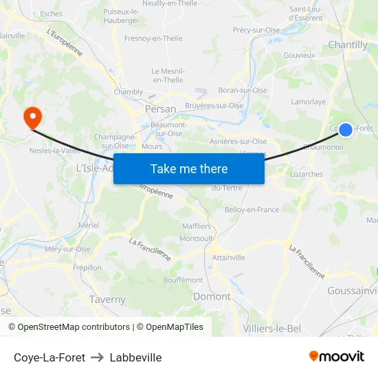 Coye-La-Foret to Labbeville map