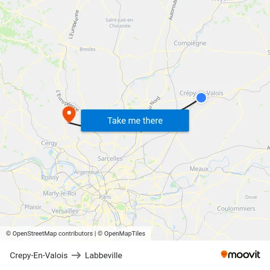 Crepy-En-Valois to Labbeville map