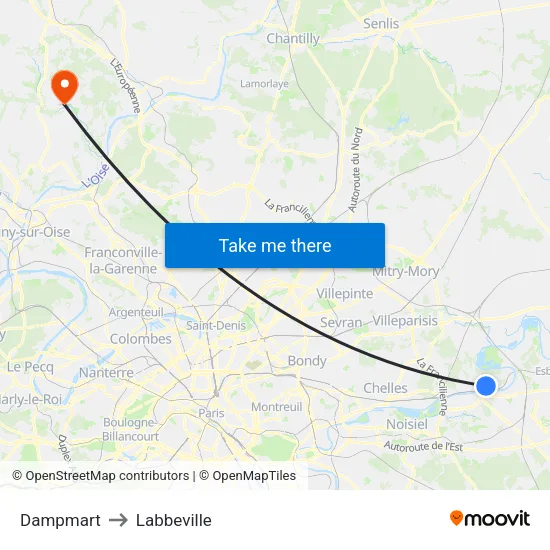 Dampmart to Labbeville map