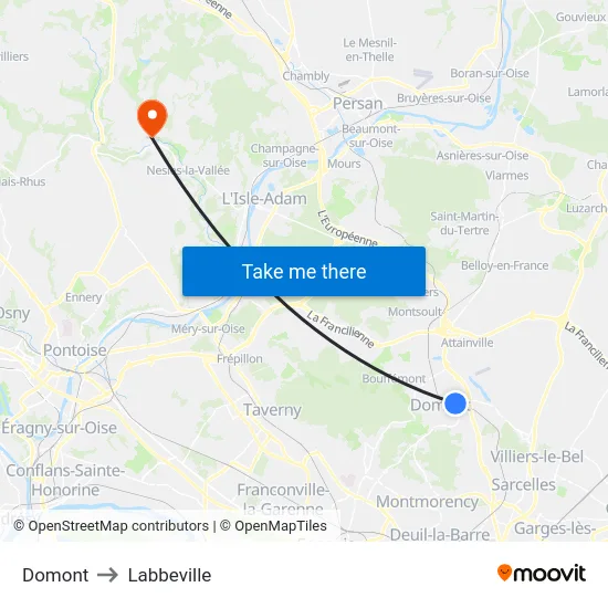 Domont to Labbeville map
