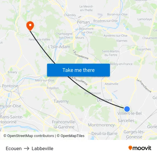 Ecouen to Labbeville map