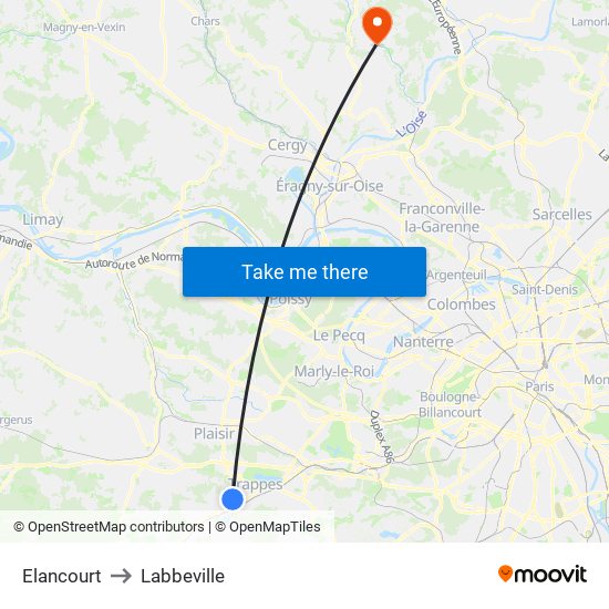 Elancourt to Labbeville map