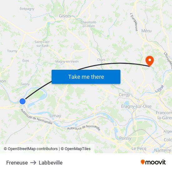 Freneuse to Labbeville map