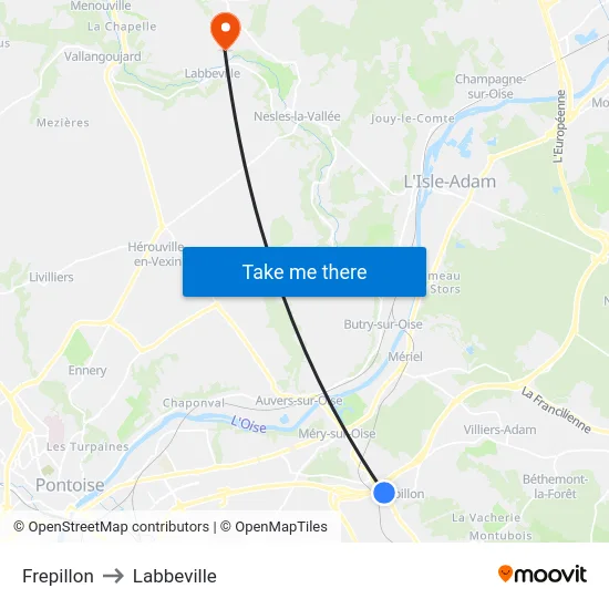 Frepillon to Labbeville map