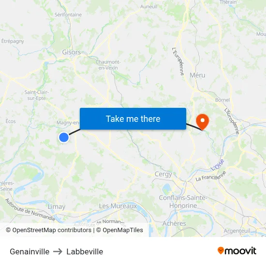 Genainville to Labbeville map