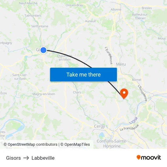 Gisors to Labbeville map