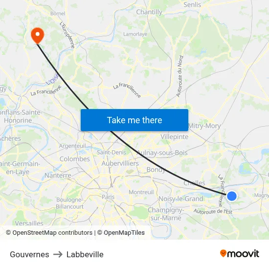 Gouvernes to Labbeville map