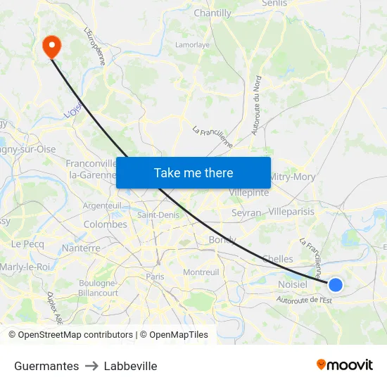 Guermantes to Labbeville map