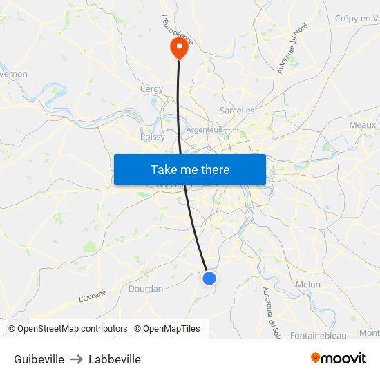 Guibeville to Labbeville map