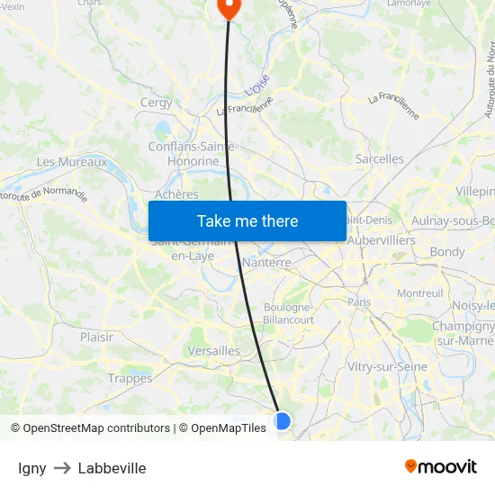 Igny to Labbeville map