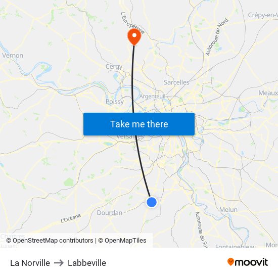 La Norville to Labbeville map