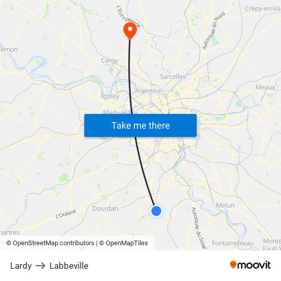 Lardy to Labbeville map