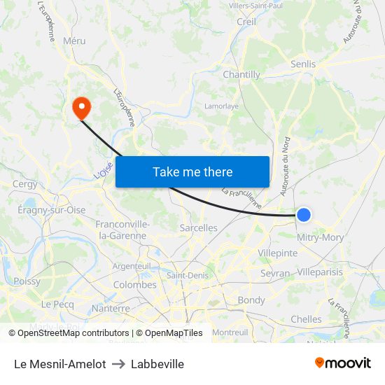Le Mesnil-Amelot to Labbeville map