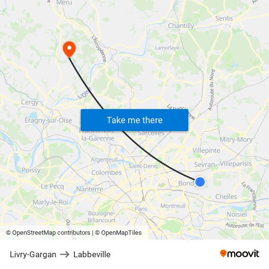 Livry-Gargan to Labbeville map