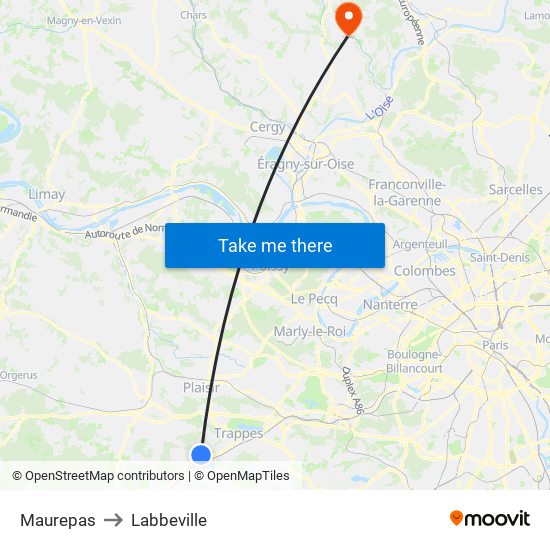 Maurepas to Labbeville map
