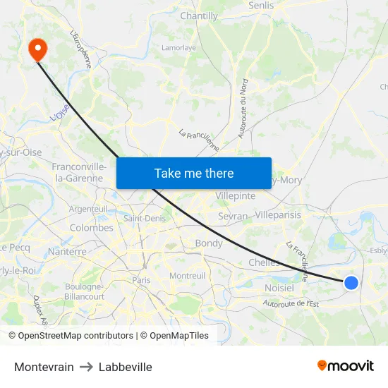 Montevrain to Labbeville map