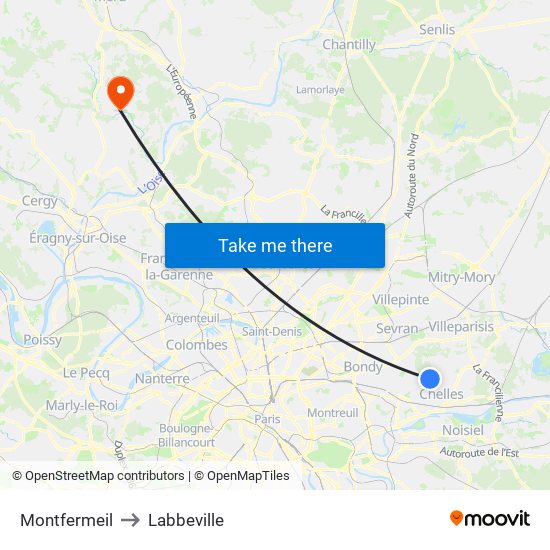 Montfermeil to Labbeville map