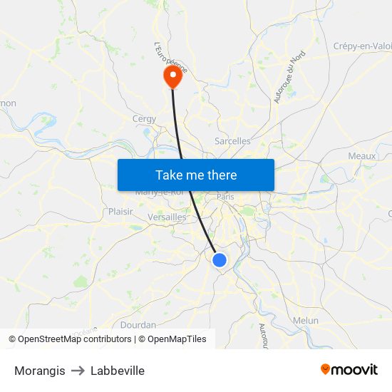 Morangis to Labbeville map