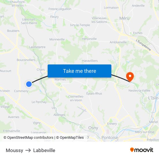 Moussy to Labbeville map