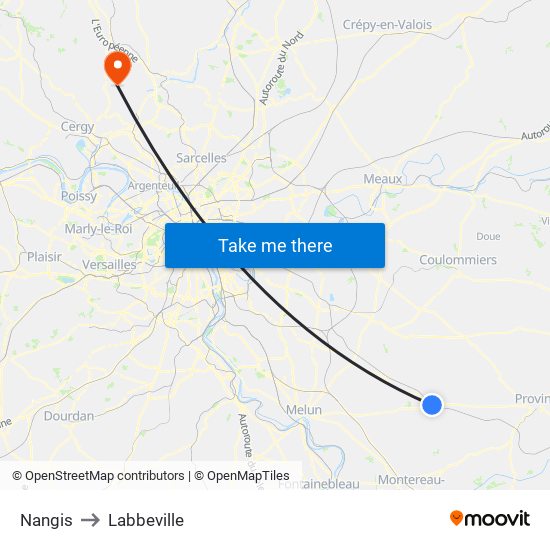 Nangis to Labbeville map