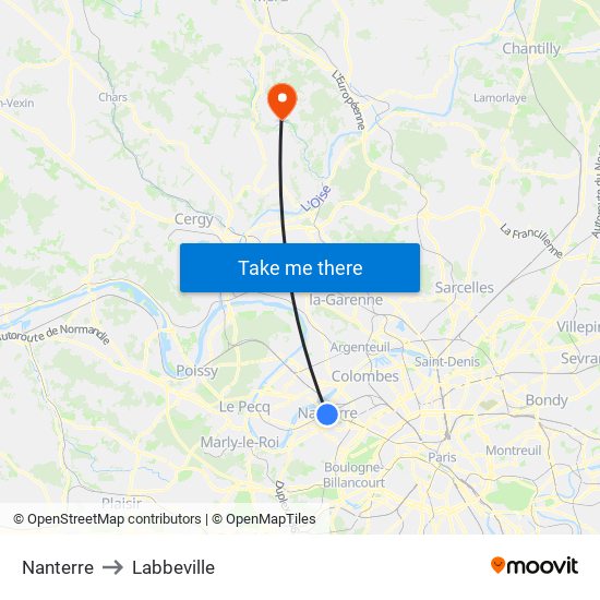 Nanterre to Labbeville map