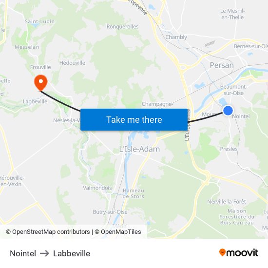 Nointel to Labbeville map