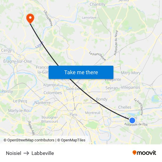 Noisiel to Labbeville map