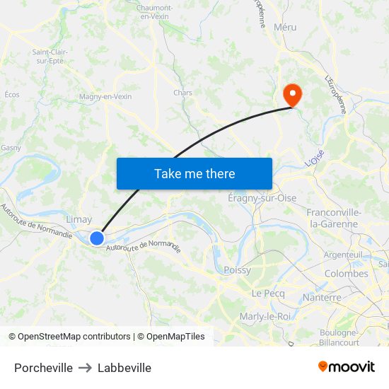 Porcheville to Labbeville map