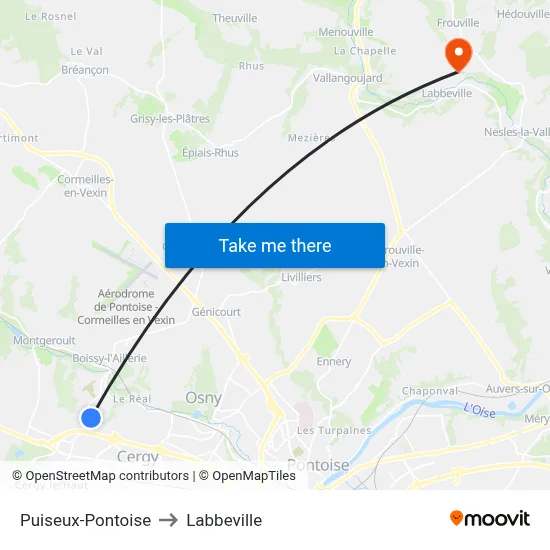 Puiseux-Pontoise to Labbeville map