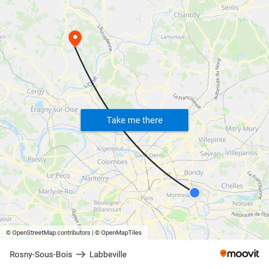 Rosny-Sous-Bois to Labbeville map