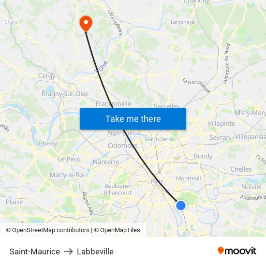 Saint-Maurice to Labbeville map