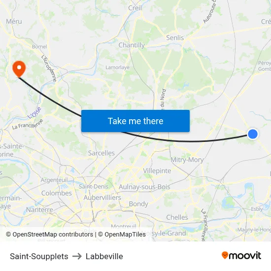 Saint-Soupplets to Labbeville map