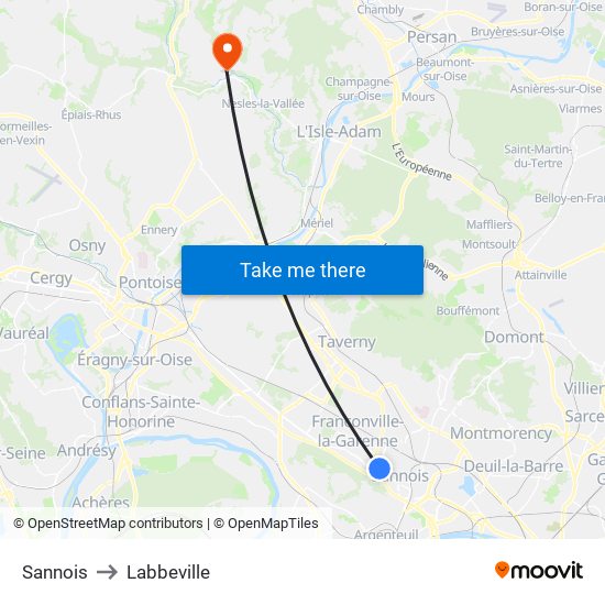 Sannois to Labbeville map