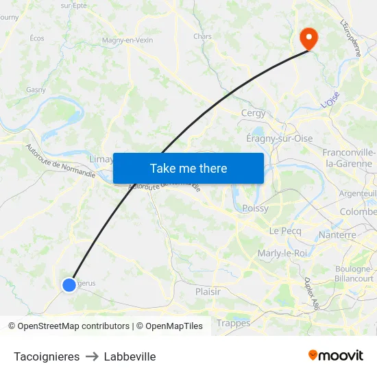 Tacoignieres to Labbeville map