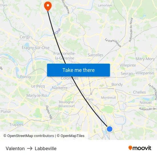 Valenton to Labbeville map