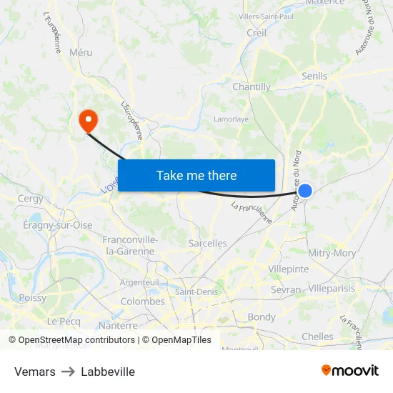 Vemars to Labbeville map