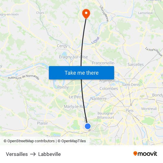 Versailles to Labbeville map
