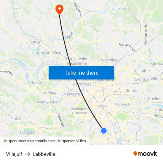 Villejuif to Labbeville map